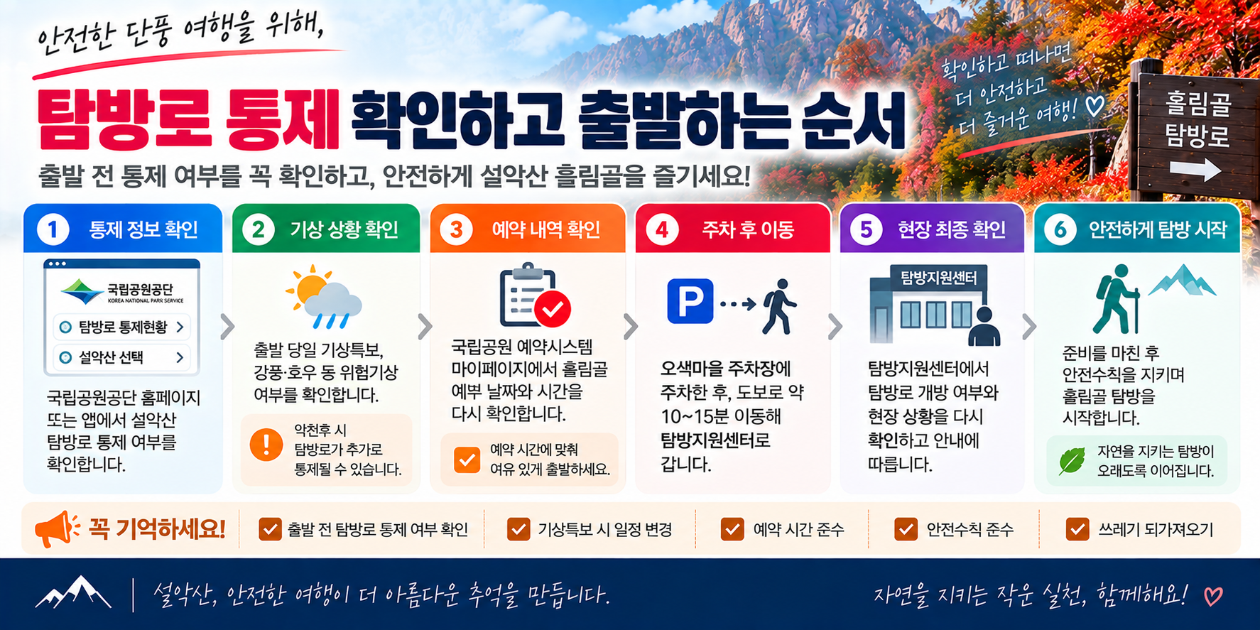 설악산 흘림골 탐방로 통제정보 기상 예약내역 확인 순서 안내