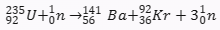 -235의 핵분열은 다음과 같은 방정식으로 나타낼 수 있습니다