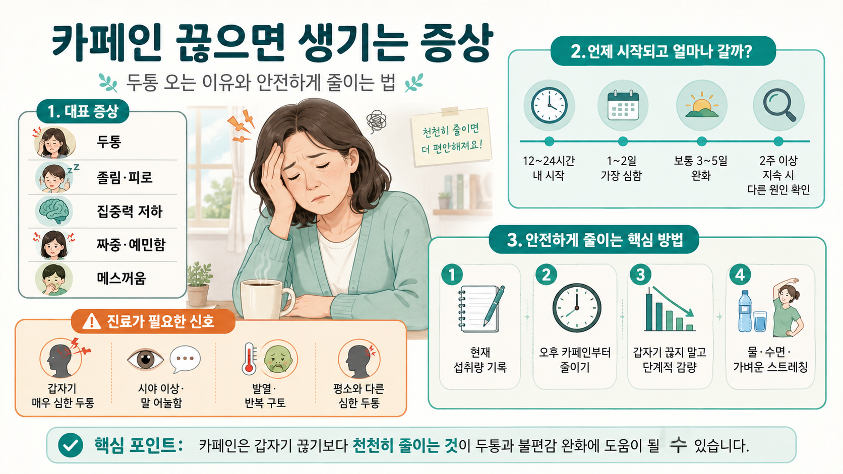 카페인 끊으면 생기는 증상, 두통 오는 이유와 안전하게 줄이는 법