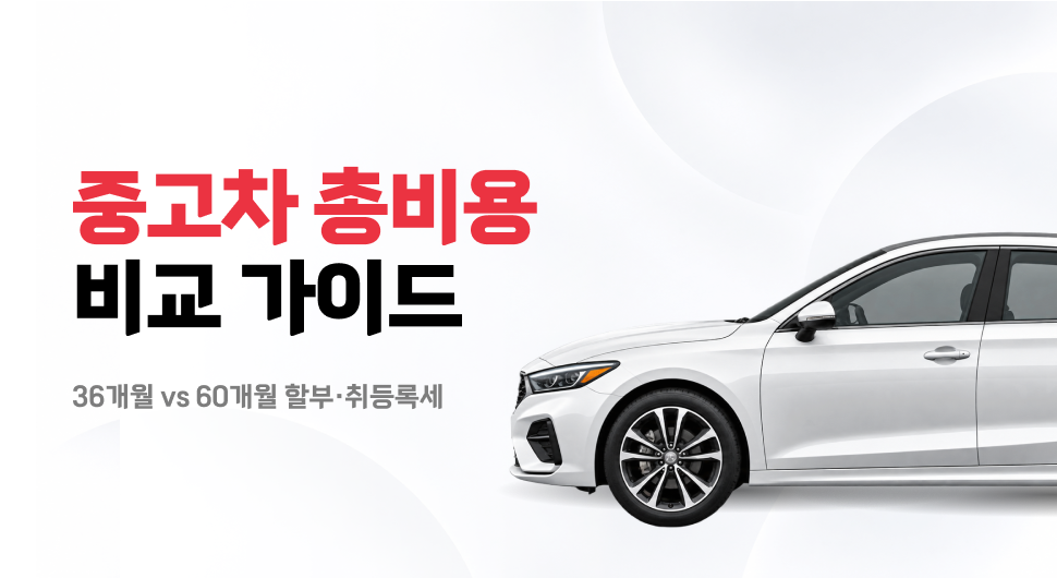 중고차 할부 금리&middot;취등록세 포함 총비용, 36개월 vs 60개월 월 납입액과 총이자 계산 예시