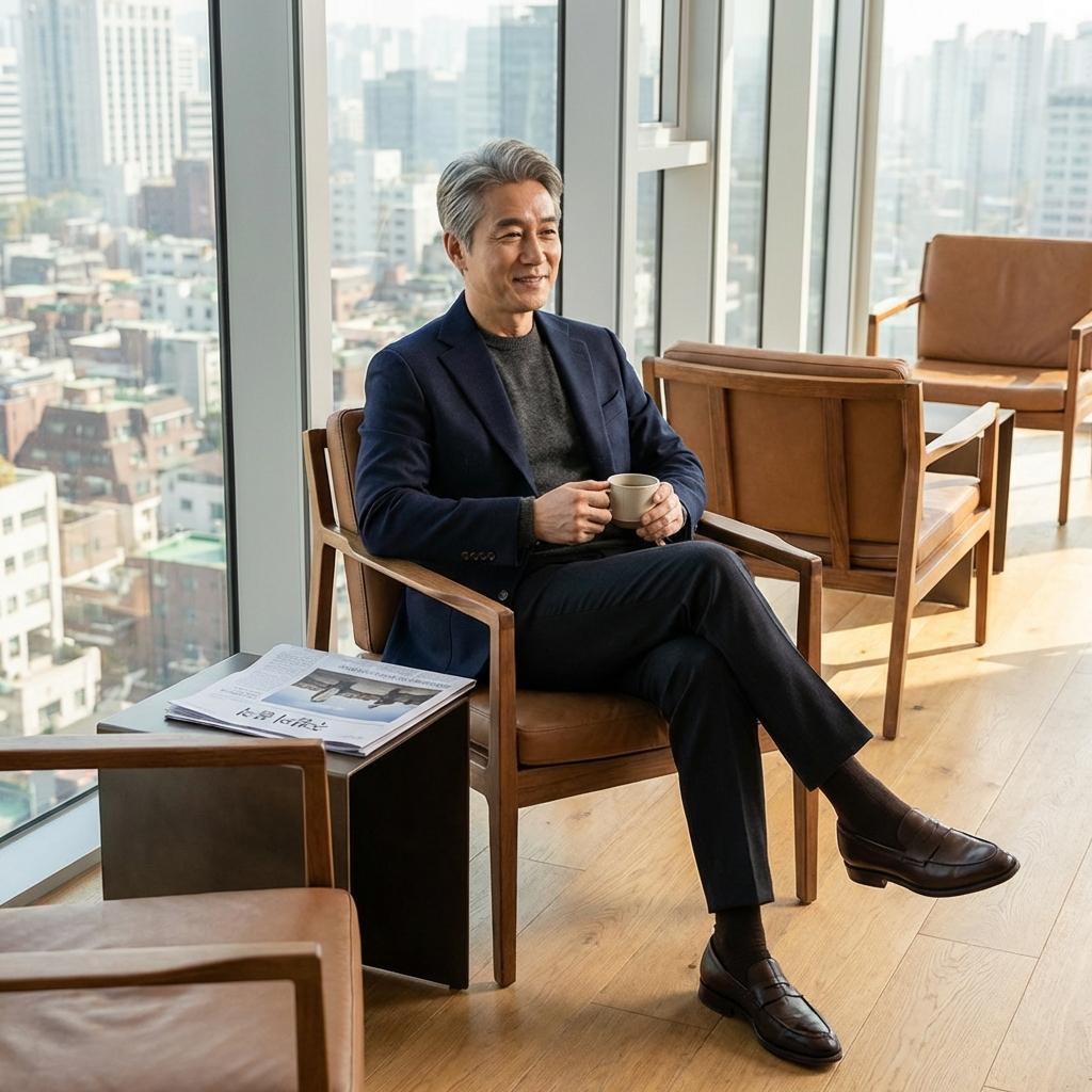 50대 직장인 주말 모임 세미 정장 스타일링