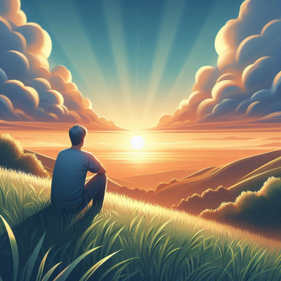 일몰의 빛과 함께 형체가 떠오르는 장면으로, 신비로운 분위기를 자아냅니다.