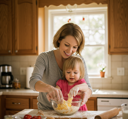 어머니와 아이의 요리하는 모습