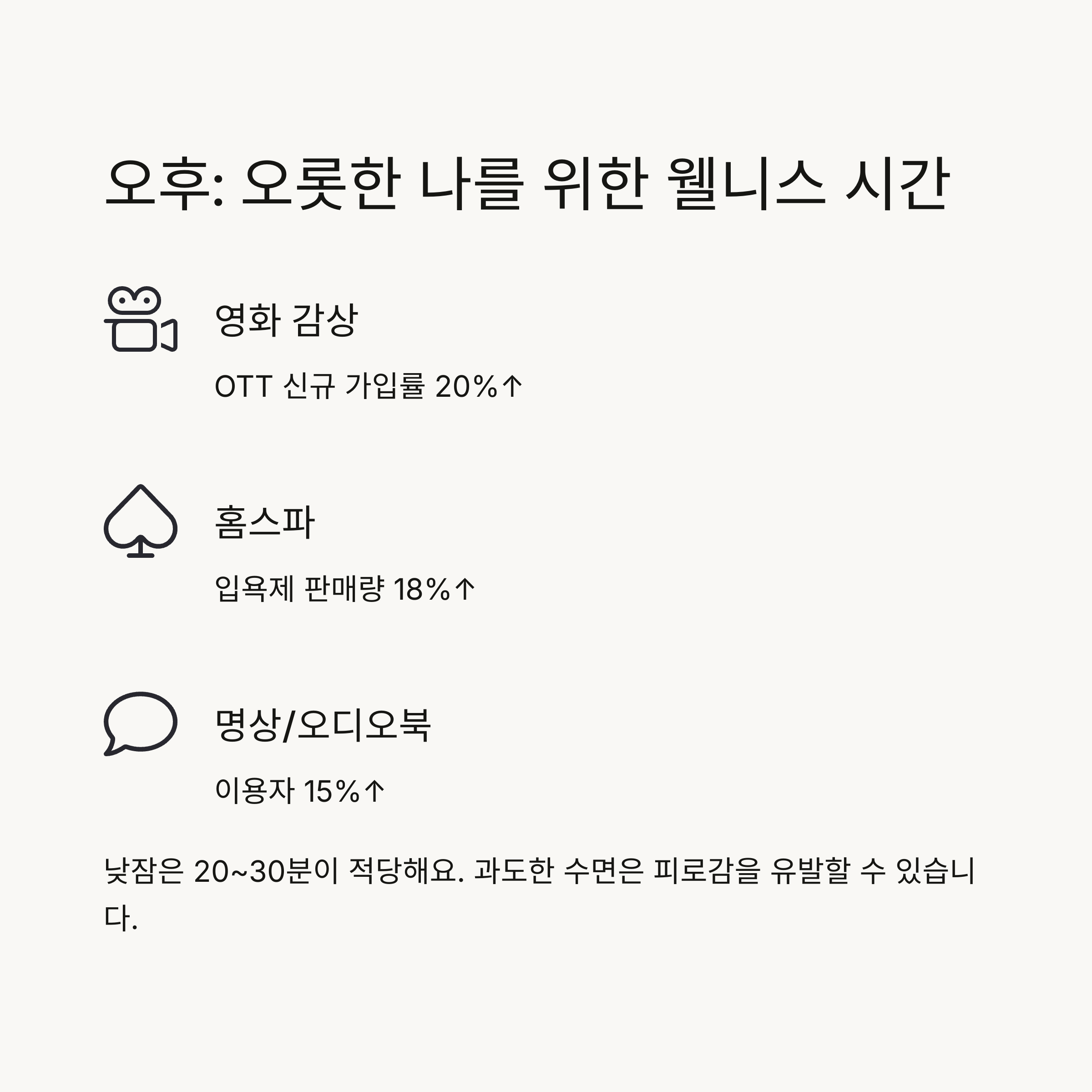 오후 : 오롯한 나를 위한 웰니스 시간