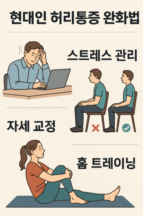 현대인 허리통증 완화법 (스트레스, 자세교정, 홈트)