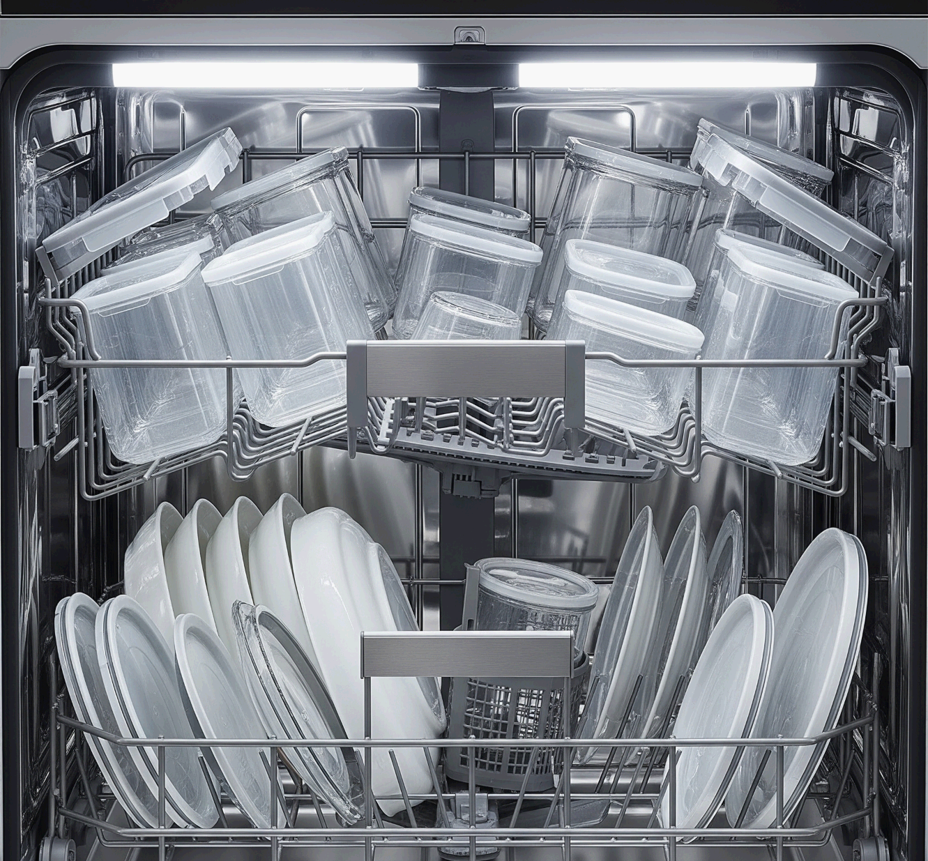 LG 식기세척기 열풍 건조 기능으로 뽀송하게 마른 플라스틱 용기