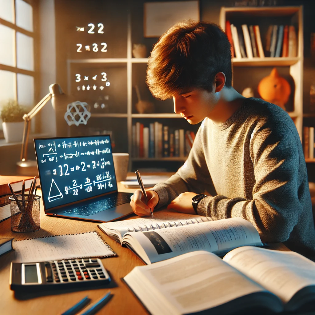 수학 개념 정리 중인 고등학생