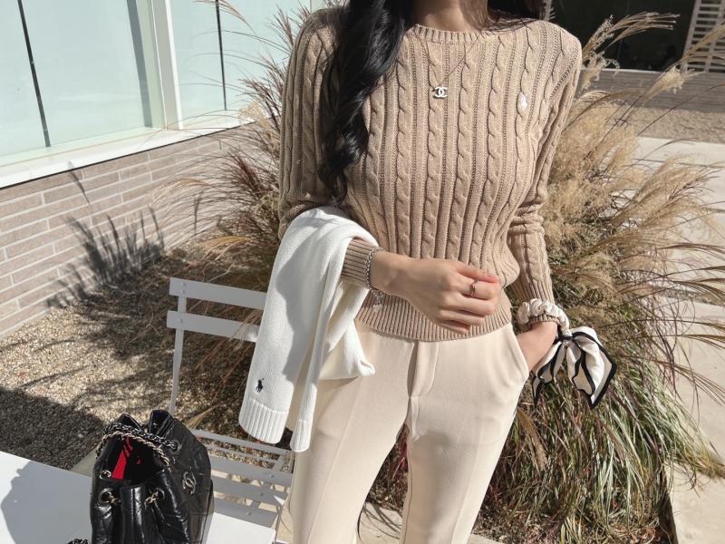 폴로 랄프로렌 걸즈 여성 케이블 니트 (브라운)