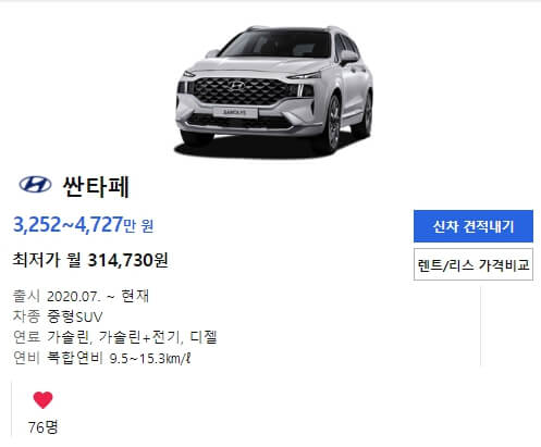 2023년 싼타페 가격표