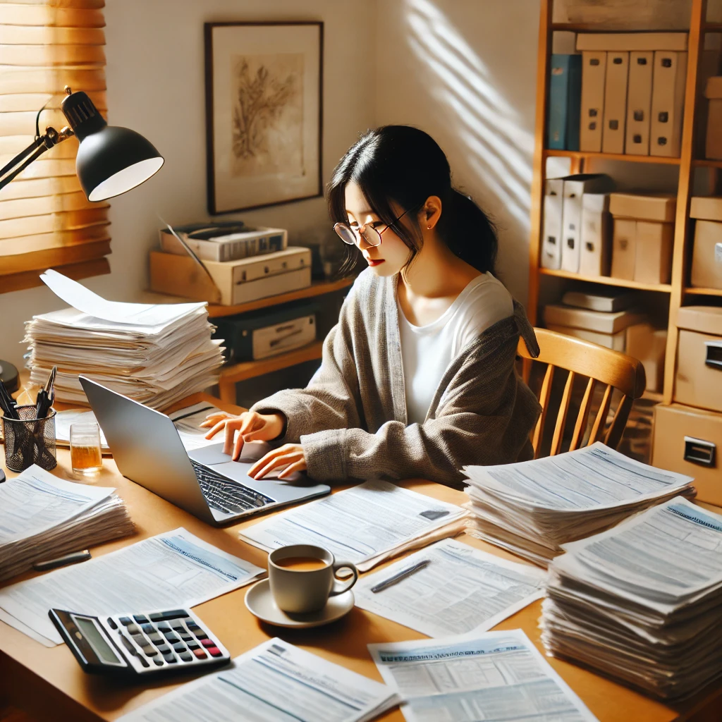 집에서 혼자 개인사업자 종합소득세 신고하는 여성