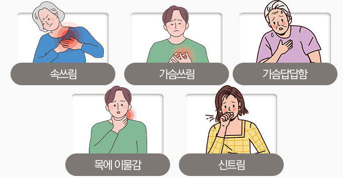역류성 식도염의 증상< 출처: 더나은 내과 블로그>