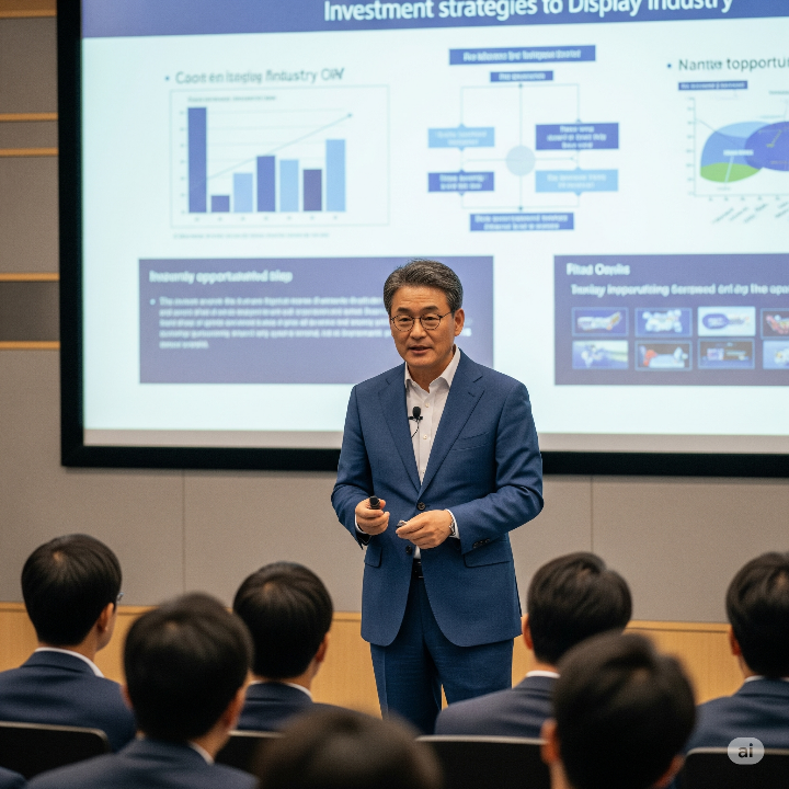 한국인 전문가가 디스플레이 산업 관련 투자 전략을 강연하는 모습