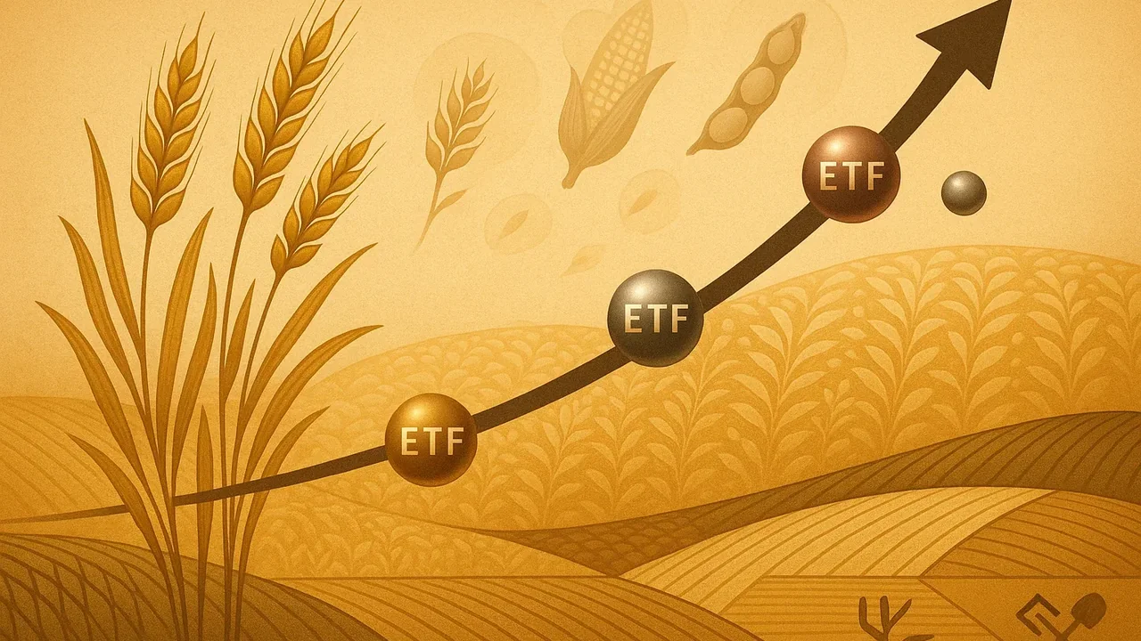 세계 곡물 가격 상승과 ETF 투자 증가를 보여주는 인포그래픽