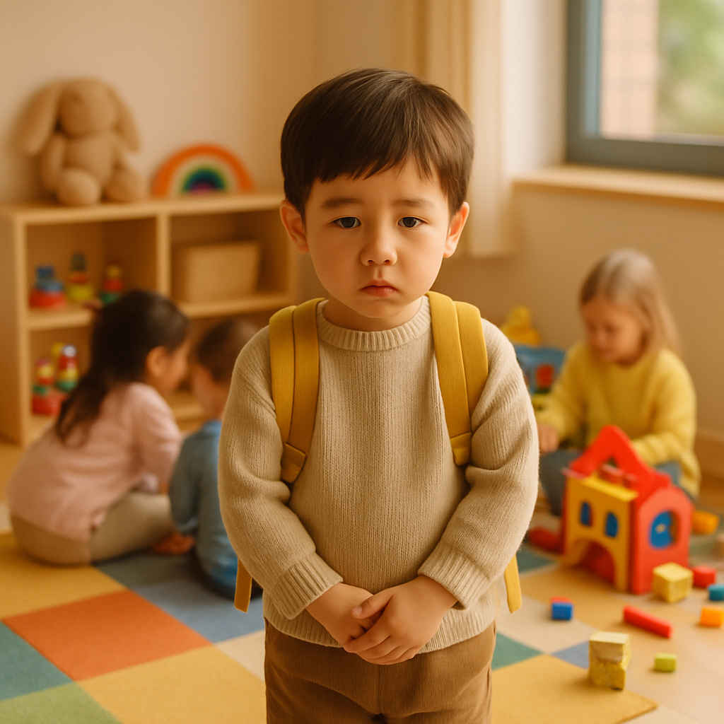 친구들 놀이에 아이가 다가가지 못 하는 사진