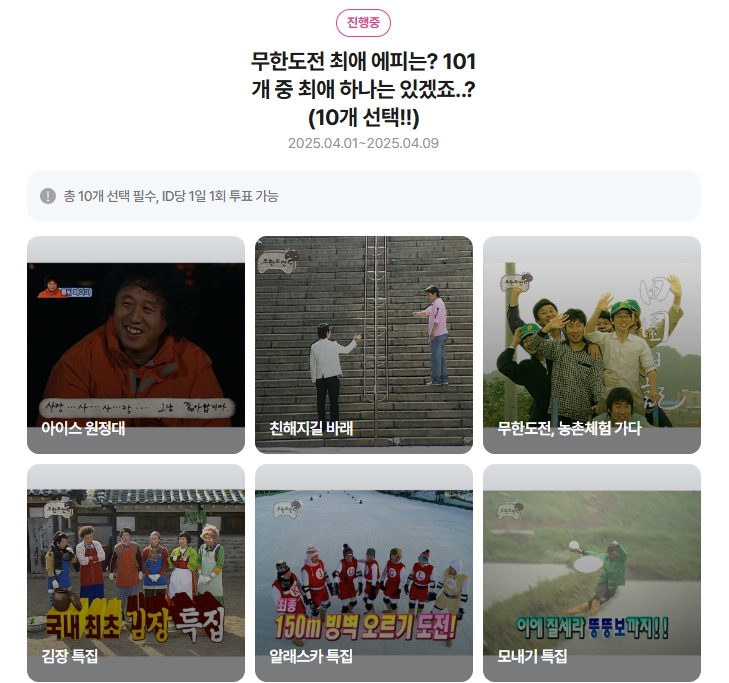 무한도전 TOP20 투표