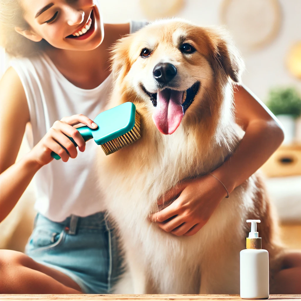 강아지를 부드럽게 브러싱하는 모습