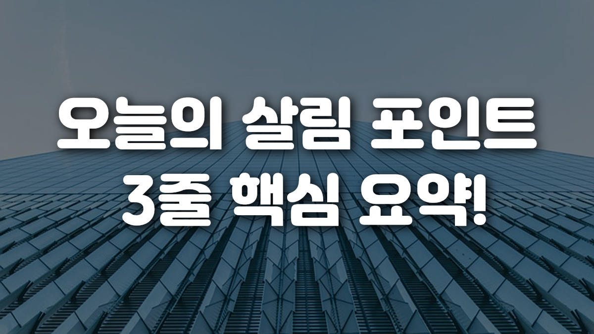 오늘의 살림 포인트 3줄 핵심 요약
