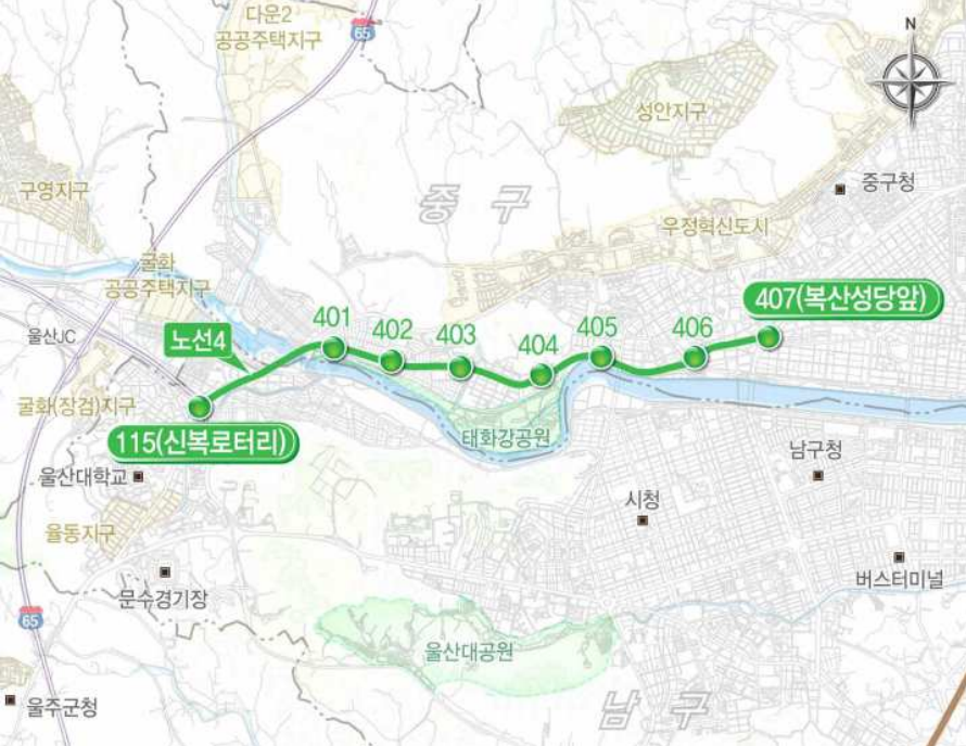 울산광역시-노면열차-트램-4호선-예정-노선도-이미지