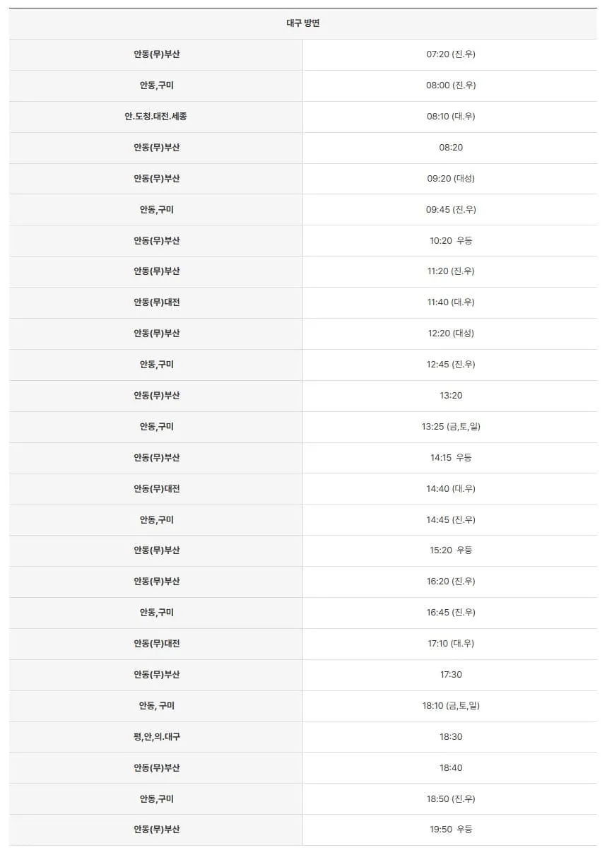 영주시외버스터미널 시간표