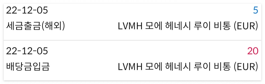 루이비통 배당금 거래내역