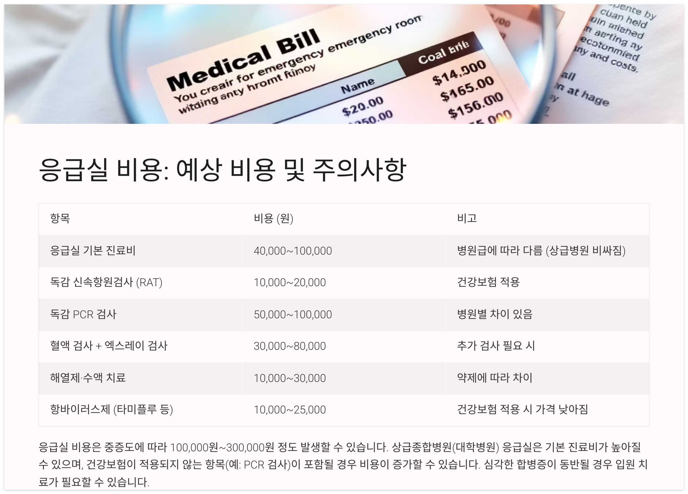 응급실-독감비용-예상비용정리