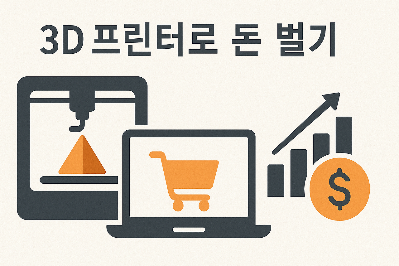 3D 프린터를 활용한 수익화와 온라인 판매 개념 이미지