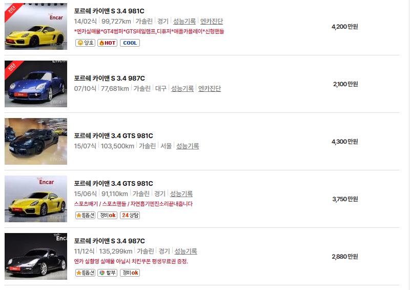 포르쉐 카이엔 중고차 가격 시세표 고속 시내 연비