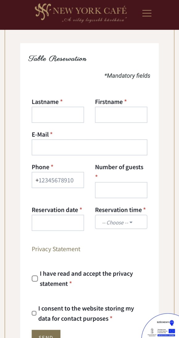 New York Cafe Reservation page 뉴욕카페 예약 페이지