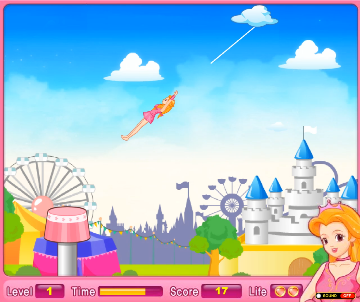 서커스-줄타기-초급-플래시게임-플레이-금발의-여인이-다음-줄타기에-성공한-화면