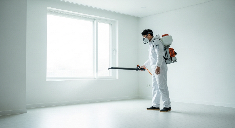 살충제 분사하는 모습