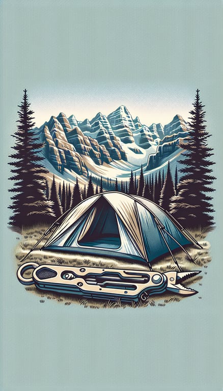 미니멀 캠핑용 필수 장비를 표현한 사진