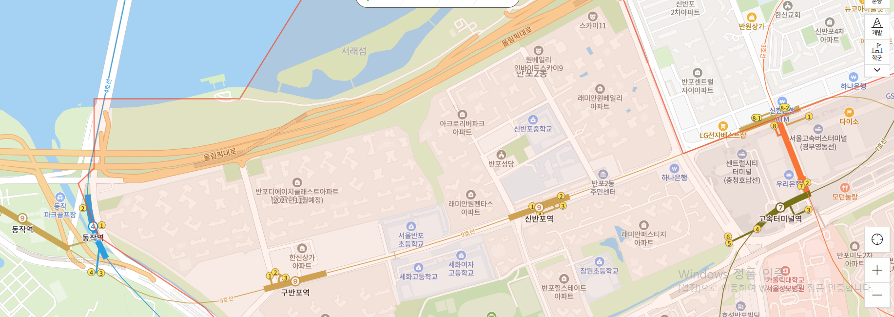 원베일리 디에이치 클래스트 입지 확인 지도