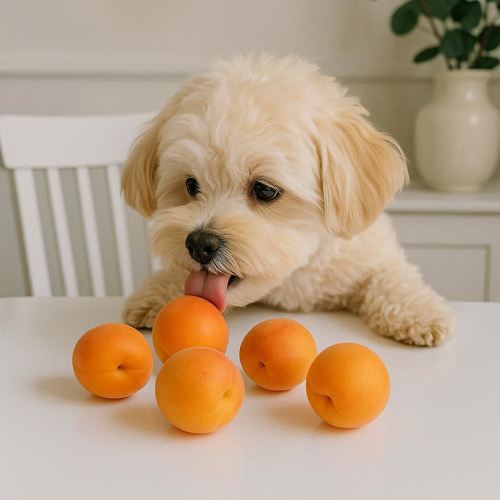 식탁-위에-있는-살구를-먹는-강아지