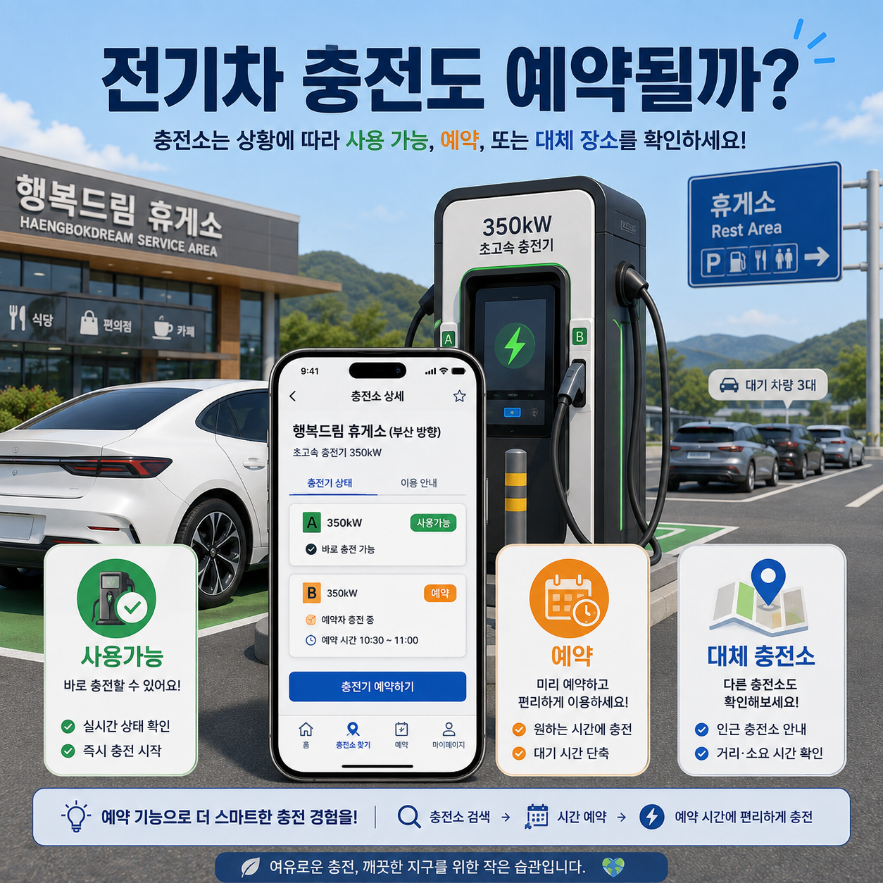전기차 충전 예약과 실시간 충전기 사용가능 상태를 확인하는 모습