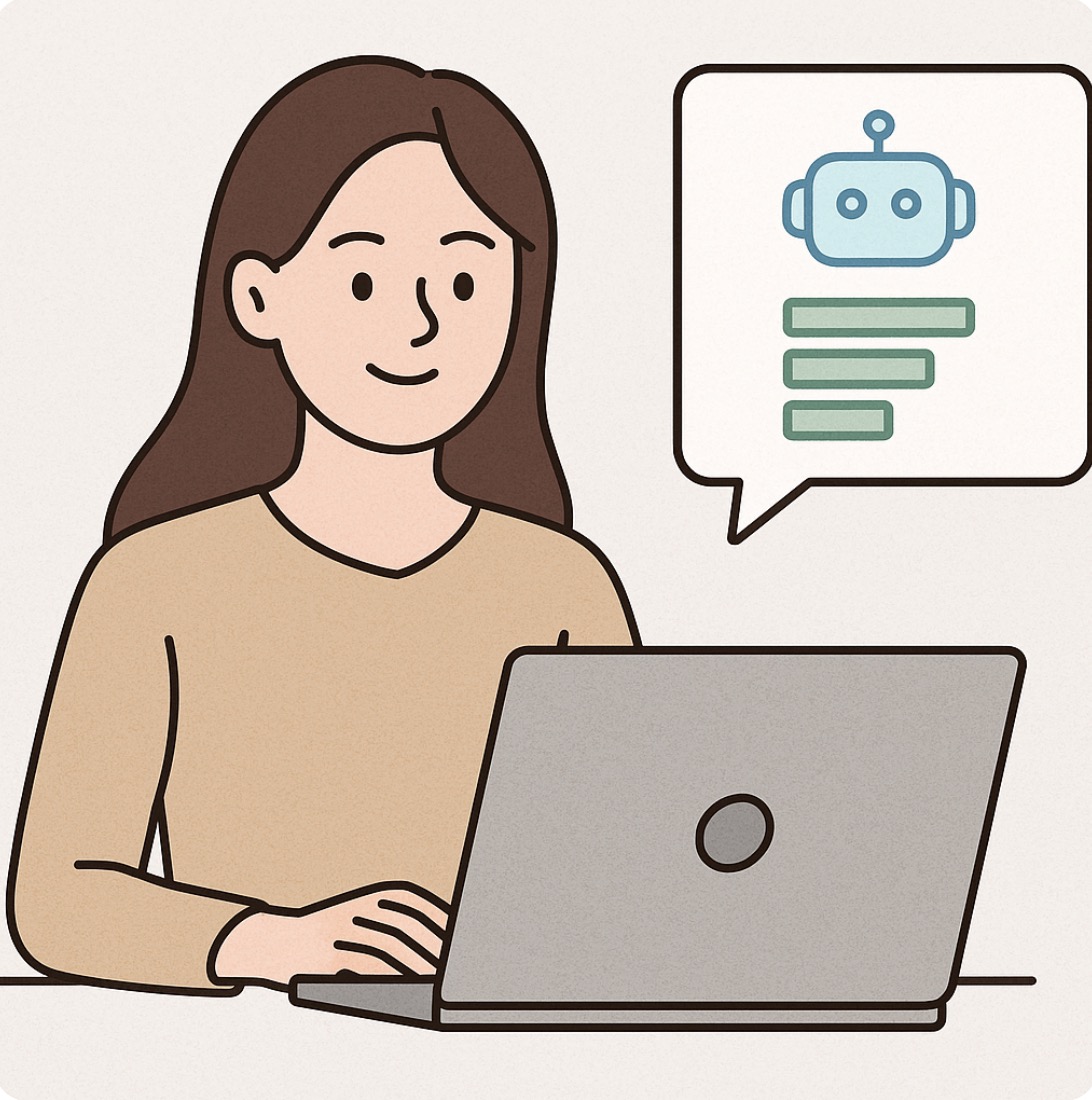 여성이 노트북으로 AI와 대화하는 장면 사진