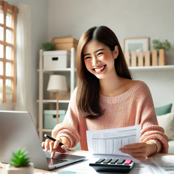 2025 종합소득세 신청을 준비하는 밝게 웃는 동양인 여성