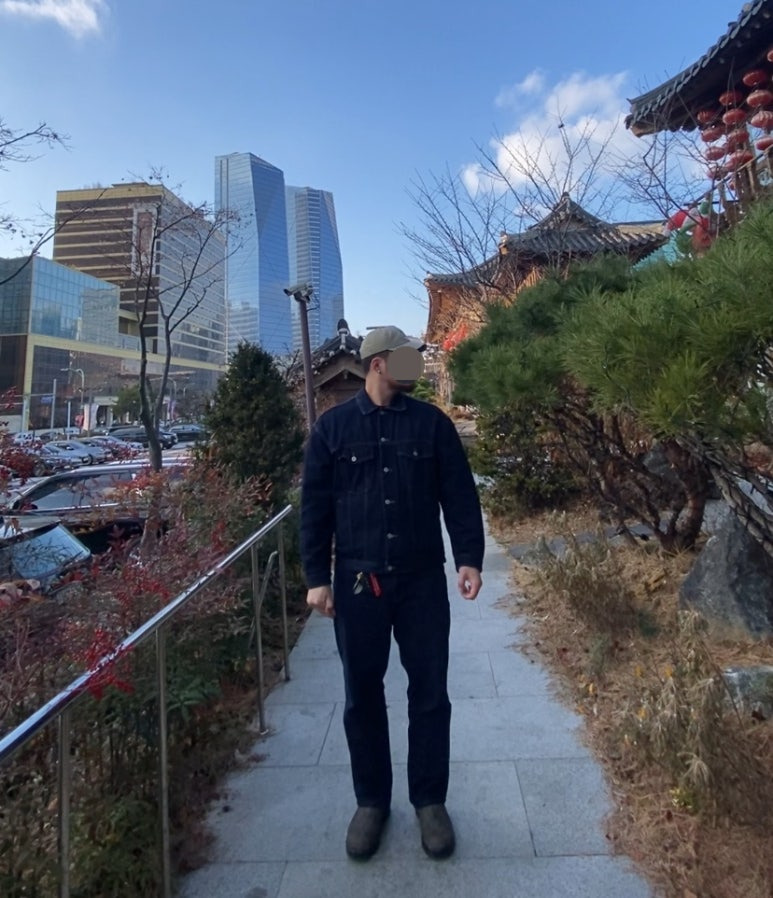 데일리룩('25. 12. 14.)폴로랄프로렌 더블알엘 가먼트다잉 트윌 볼캡, 무신사스탠다드 생지 데님 트러커 재킷, 무신사스탠다드 생지 데님 팬츠, 블런드스톤 585 러스틱브라운