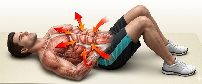 복근 운동 기본 자세 코어 정렬 복부 긴장