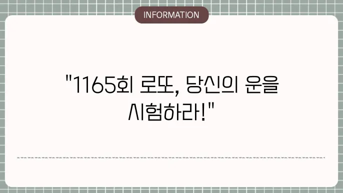 로또 1165회 예상 번호 및 당첨 번호