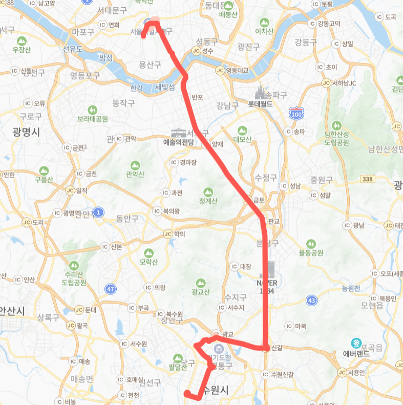 서울-수원-8800번-버스-노선-지도