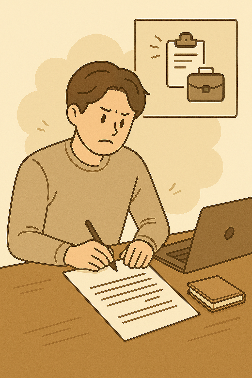 서류를 작성하는 남성의 모습일러스트