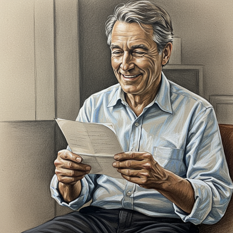 에너지바우처를 보고 웃고 있는 노인