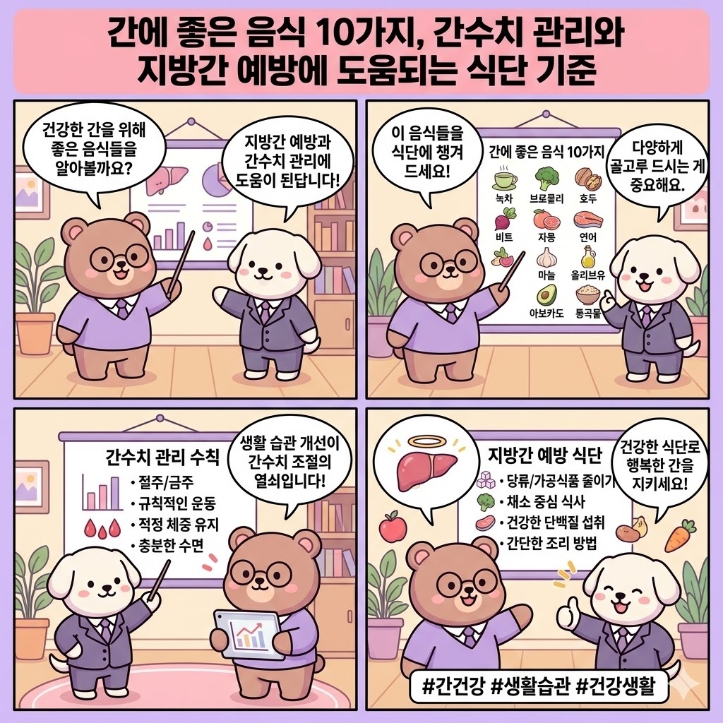 간에 좋은 음식 10가지, 간수치 관리와 지방간 예방에 도움되는 식단 기준