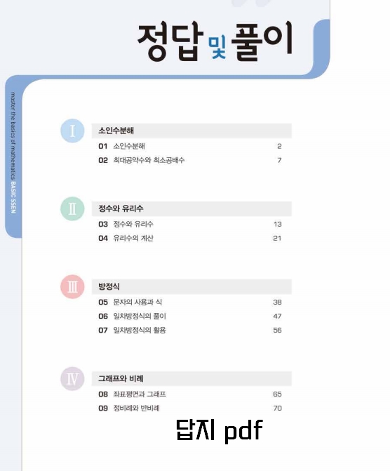베이직쎈 1-1 중등수학 목차