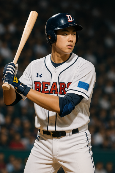 젊은 선수가 KBO 유니폼을 입고 타석에 들어선 장면