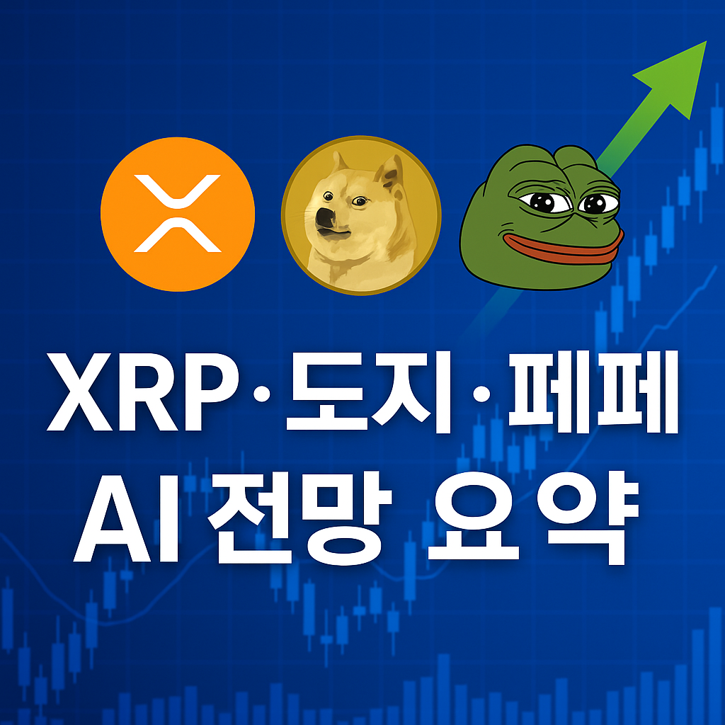 XRP&middot;도지&middot;페페 AI 전망 요약을 강조한 한글 썸네일 이미지