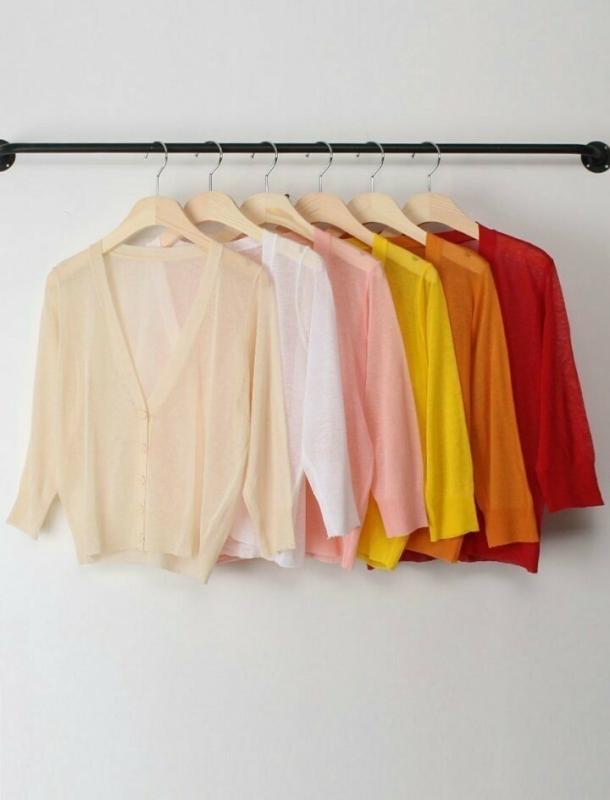 시스루가디건 여름 미니 7부 망사 가벼운 브이넥 오렌지 소라 볼레로 가디건