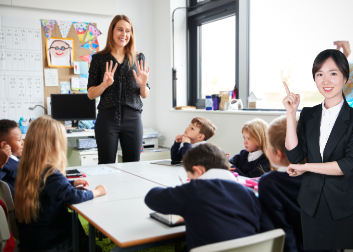 교실에서 학생들과 수업 중인 선생님