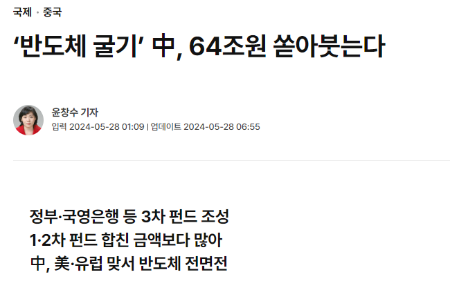 ‘반도체 굴기’ 中, 64조원 쏟아붓는다