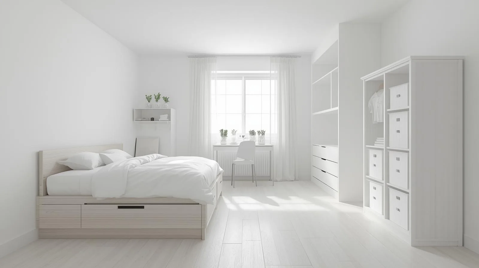 화이트 가구와 수납 침대로 1인가구 우울감 극복을 위한 방구조 인테리어